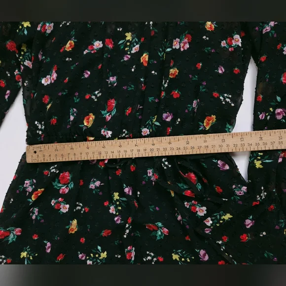 Banana Republic ClipDot Black Floral Chiffon Mock Neck Midi Dress Women's 2 - Picture 7 of 13